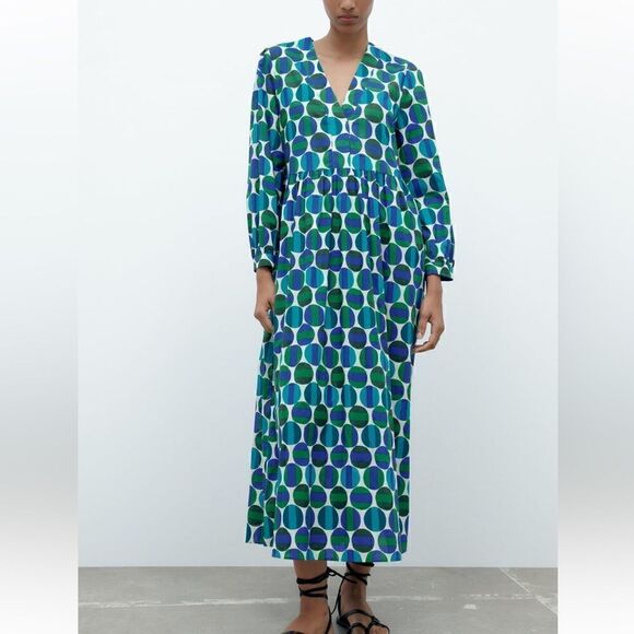 NWT Zara Printed Midi Dress - Picture 2 of 15